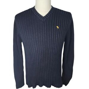 Abercrombie & Fitch Muscle Fit XL Ribbed V Neck Sweater Cotton Navy